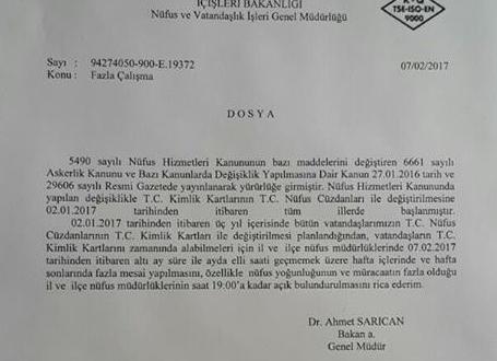 Nüfus Çalışanlarının Mesai Yazısı Çıktı